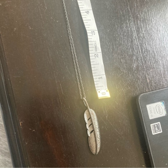 Silver Gunmetal Feather Pendant Long Chain Necklace - Picture 6 of 6